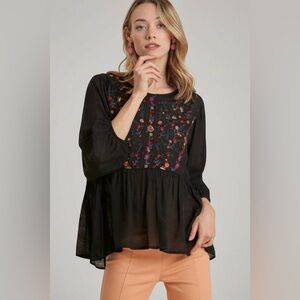FLORAL GARDEN PEPLUM EMBROIDERED RUFFLE HEMLINE TOP
